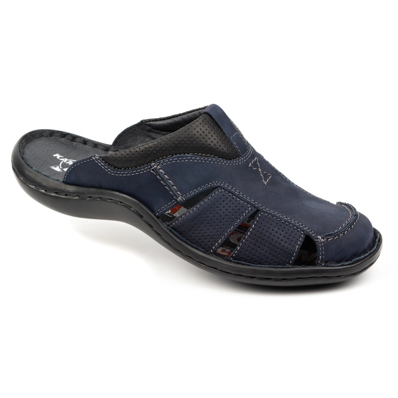 Kampol Men's leather flip-flops 224KAM navy blue 1