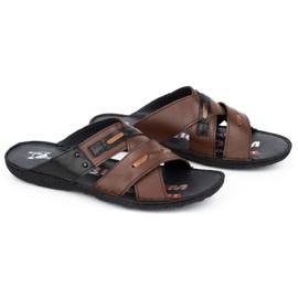 Kampol Men's leather slippers 201/55 brown face 2