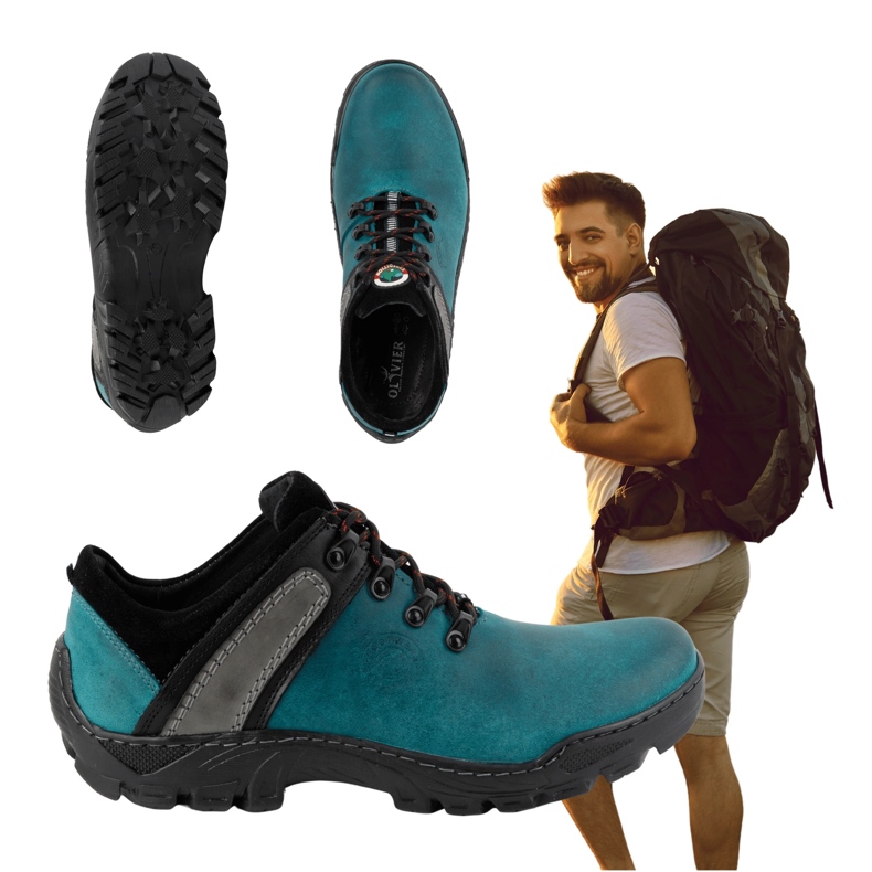 Olivier Men's 311GT Leather Hiking Shoes Turquoise green 1