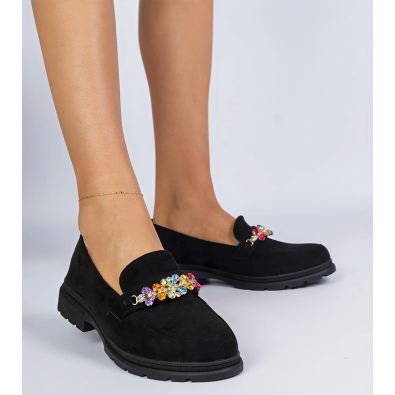 Black women's loafers decorated with stones 1