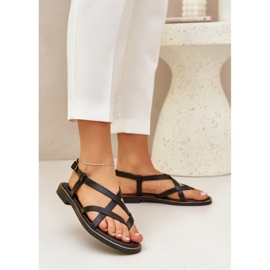 Leather flat sandals with intertwining Zazoo 40429 Black straps 2
