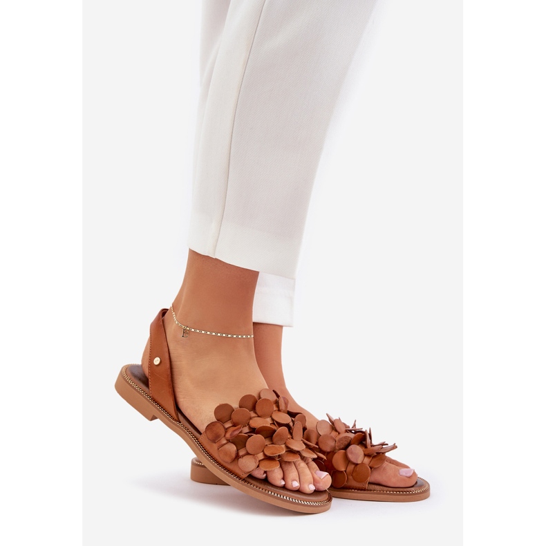 Leather sandals with flat heels Zazoo 40425 brown 1