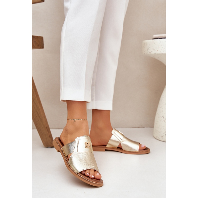 Elegant natural leather slippers Zazoo 40423 zloty golden 2 Elegant natural leather slippers Zazoo 40423 zloty golden 2
