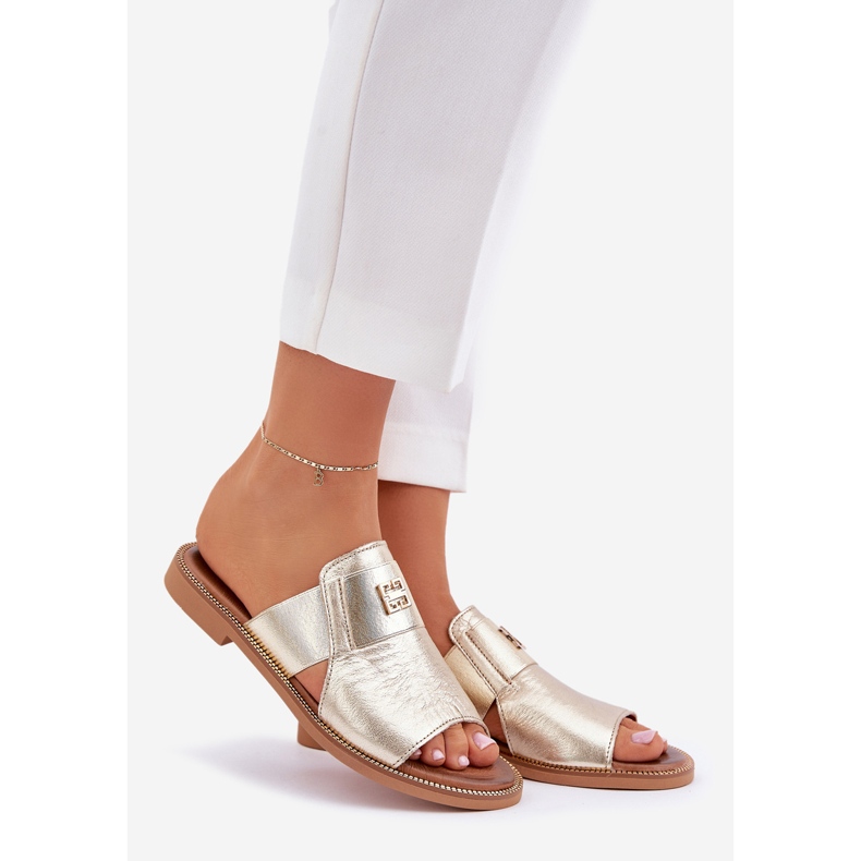 Elegant natural leather slippers Zazoo 40423 zloty golden 1 Elegant natural leather slippers Zazoo 40423 zloty golden 1