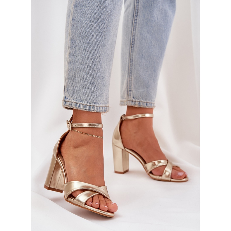 Sandals on a barbular heel with Eco leather golden 2