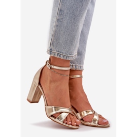 Sandals on a barbular heel with Eco leather golden 1