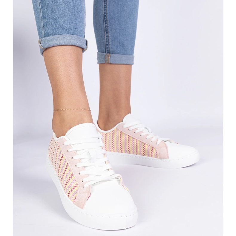 Pink women's material sneakers 1