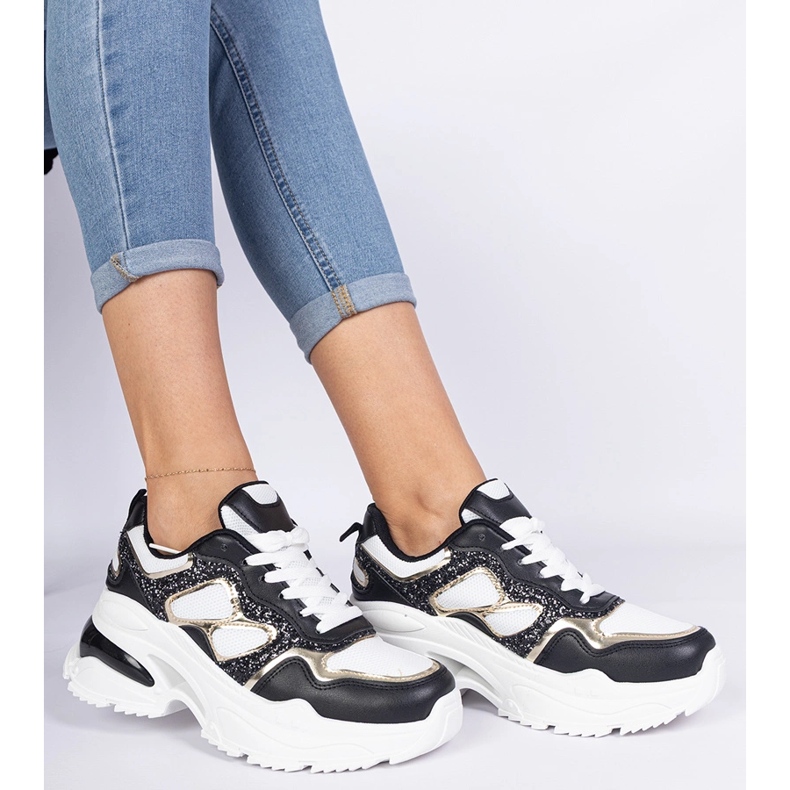 Black women's sneakers decorated with glitter 1