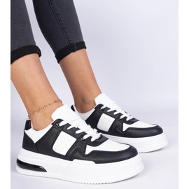 Black and white women's sneakers with a thick sole 1