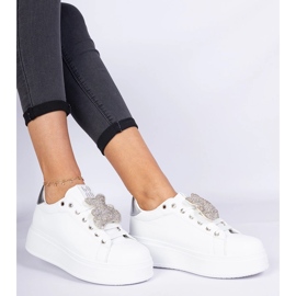 White and silver women's sneakers decorated with teddy bear 1 White and silver women's sneakers decorated with teddy bear 1