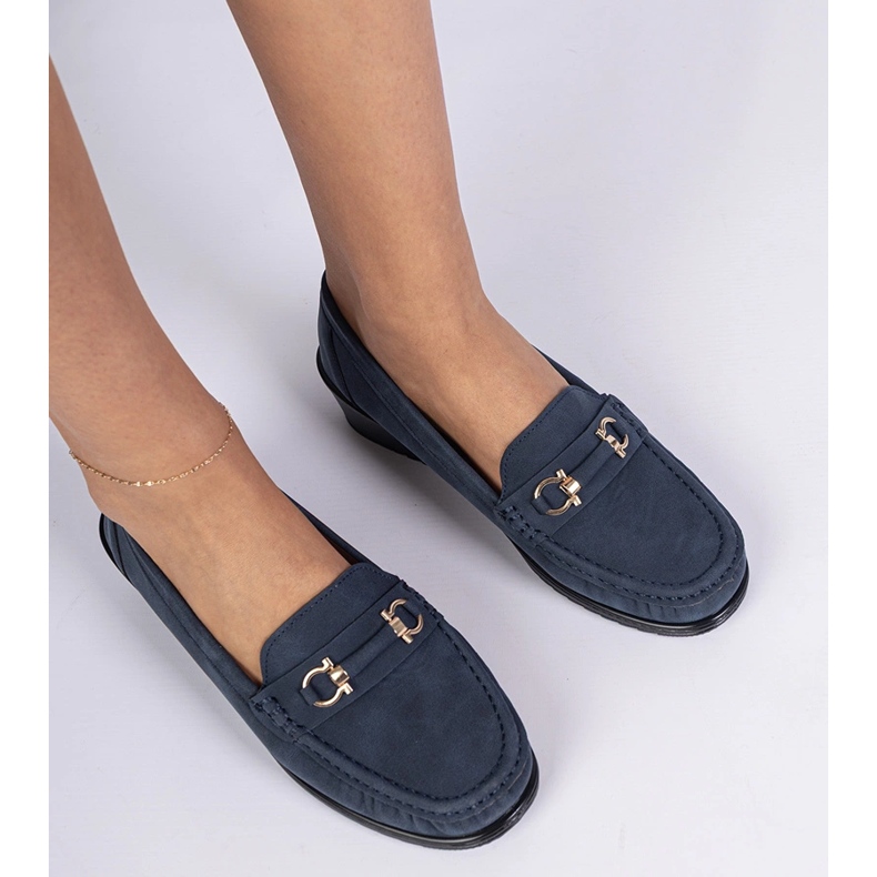 Navy women's wedge mandes with a matte finish blue 1 Navy women's wedge mandes with a matte finish blue 1