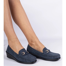 Navy women's wedge mandes with a matte finish blue 2 Navy women's wedge mandes with a matte finish blue 2