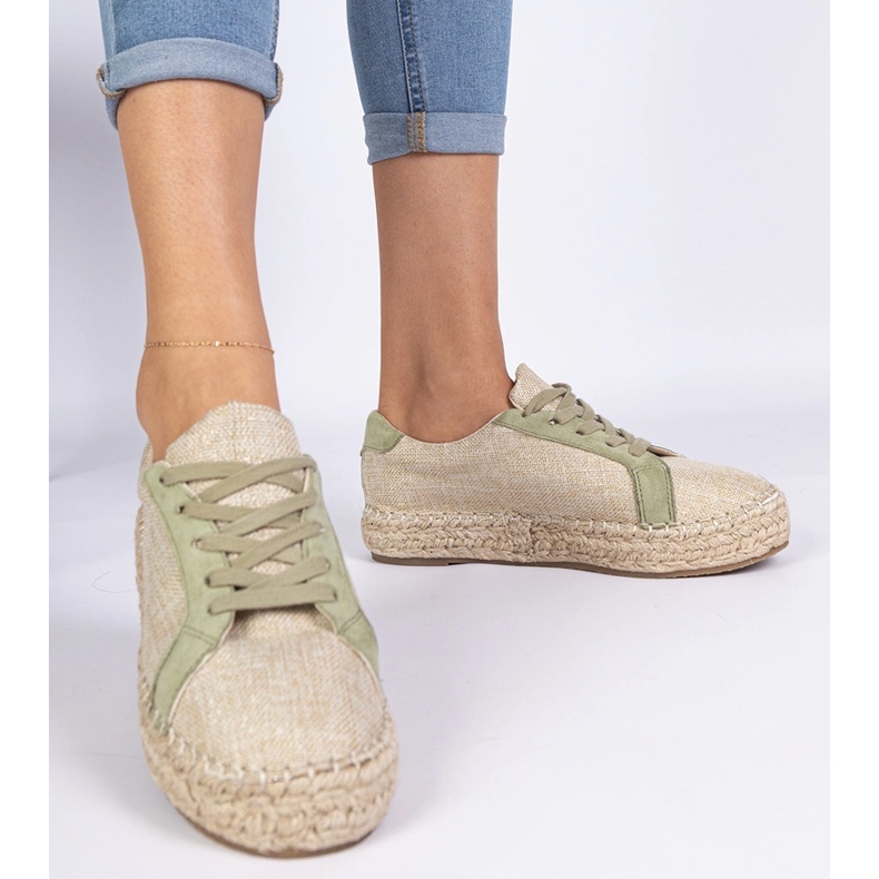 Green women's lace -up espadrilles 1
