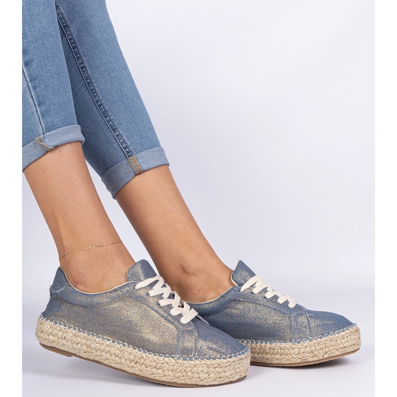 Blue shiny espadrilles golden 1