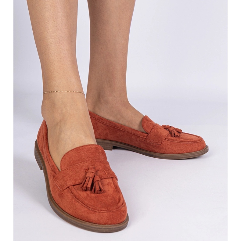 Orange women's moccasins from Ekozamsz with fringes 1