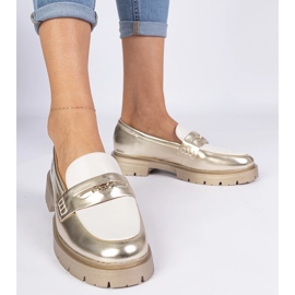 Golden women's loafers with a white insert 2 Golden women's loafers with a white insert 2