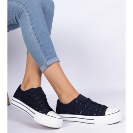 Openwork women's navy blue sneakers 2