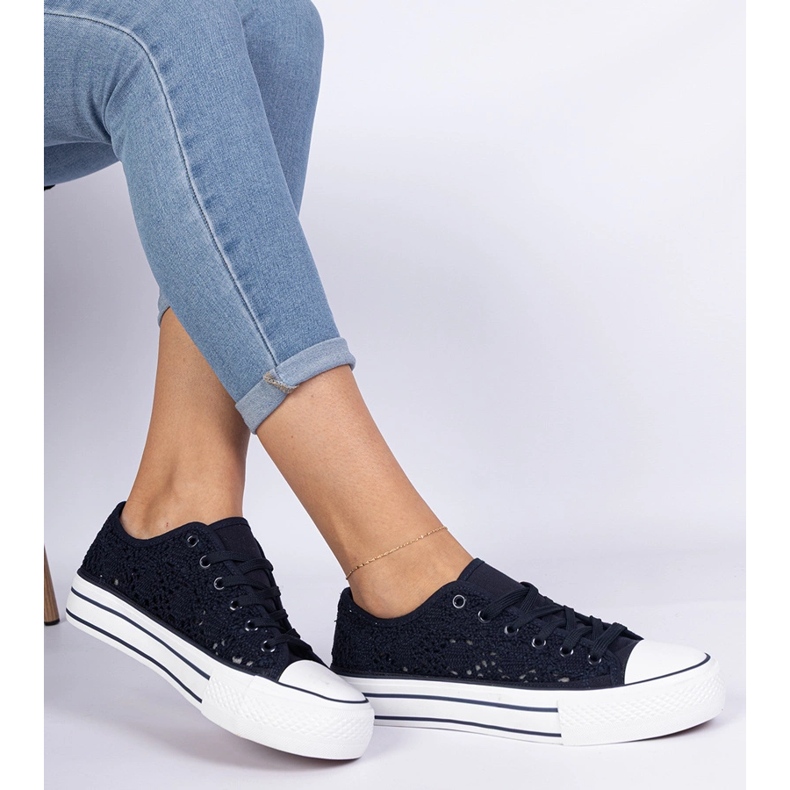 Openwork women's navy blue sneakers 2
