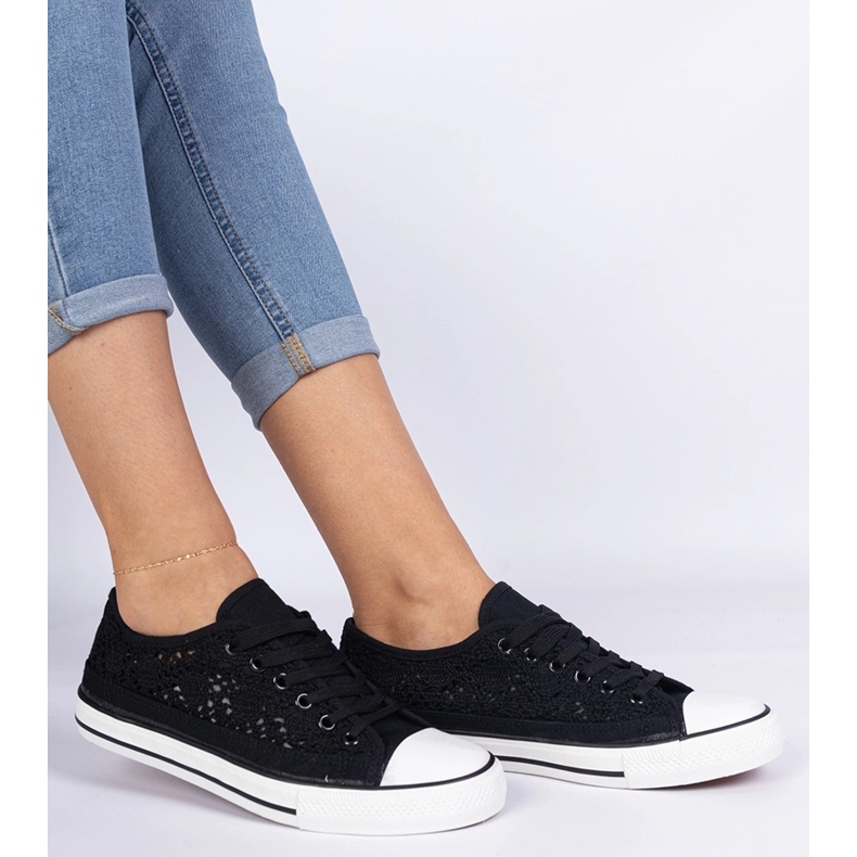 Black openwork women's sneakers 2