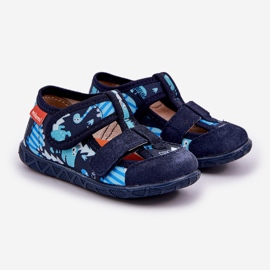 Children's slippers for Velcro with navy blue dinosaurs 1 Children's slippers for Velcro with navy blue dinosaurs 1