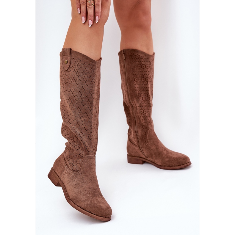 Flat-heeled boots with an openwork pattern s.barski HY51-062 brown 2