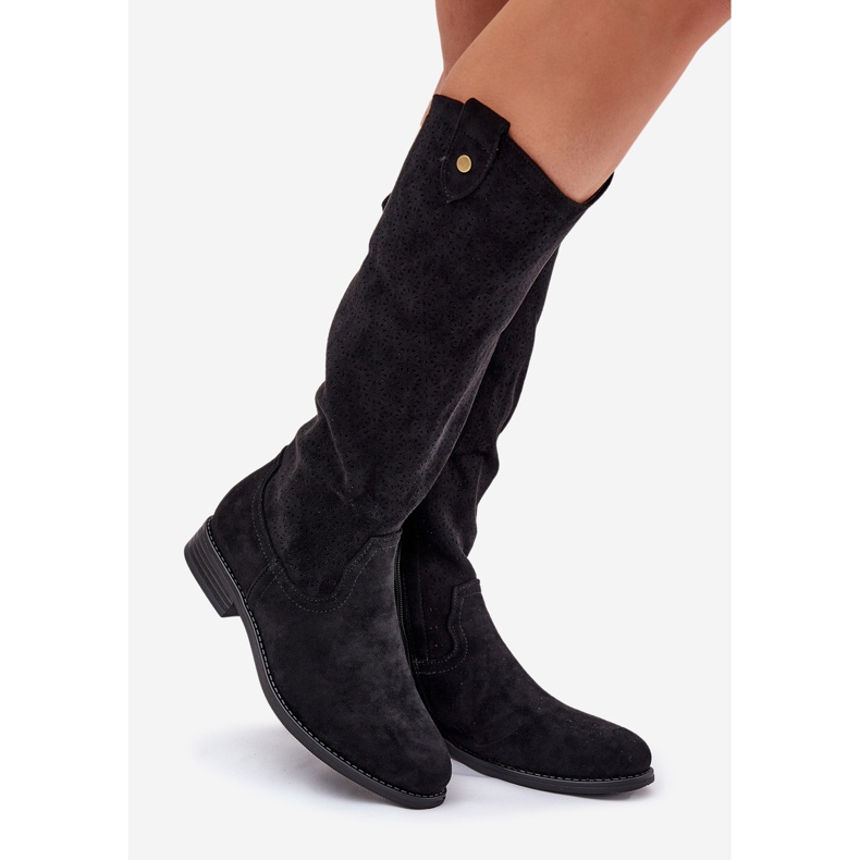 Flat-heeled boots with an openwork pattern s.barski HY51-062 Black 1