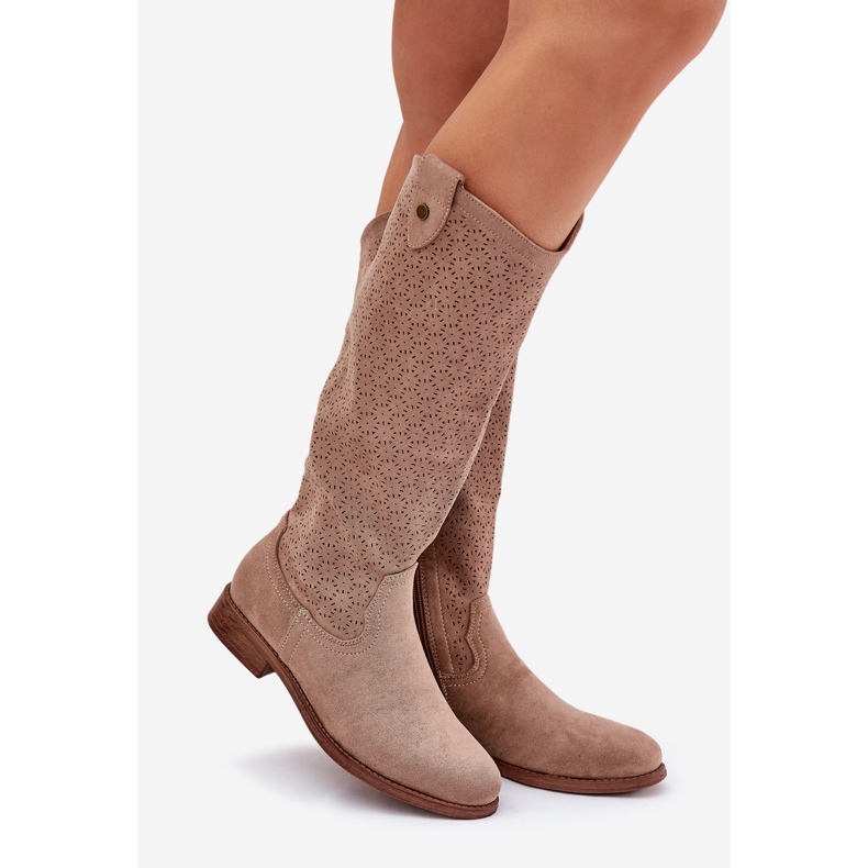 Flat-heeled boots with an openwork pattern s.barski HY51-062 beige 1