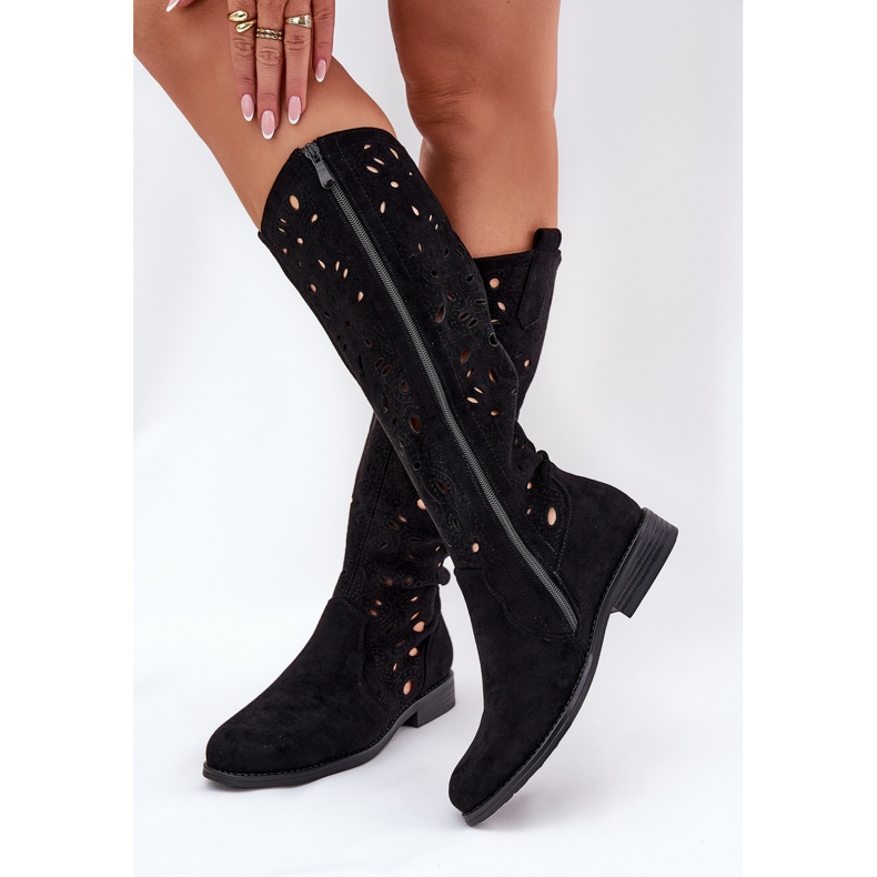 S.Barski HY51-176 flat boots with openwork boots black 1