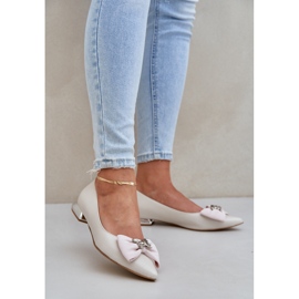 Laura Messi Elegant leather women's pumps with a laurea messi 2893 beige bow 1