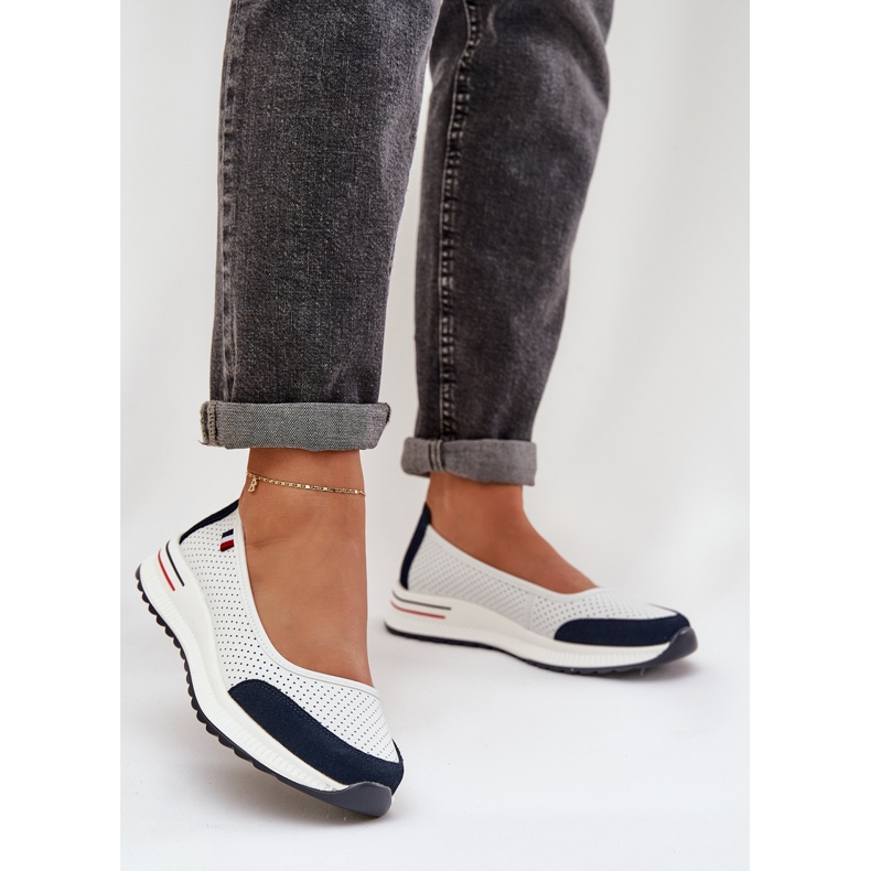 White and navy blue wedge ballerinas 2