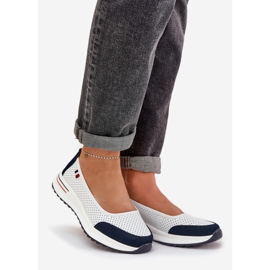 White and navy blue wedge ballerinas 1