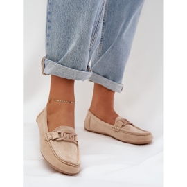 Women's eco suede loafers with decoration beige 2