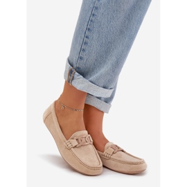 Women's eco suede loafers with decoration beige 1 Women's eco suede loafers with decoration beige 1