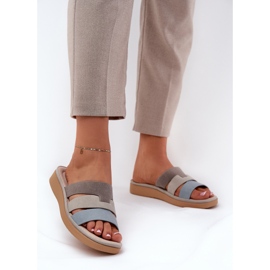 Comfortable beige-blue women's slippers 2