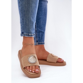 Women's slippers with a golden decoration beige 2