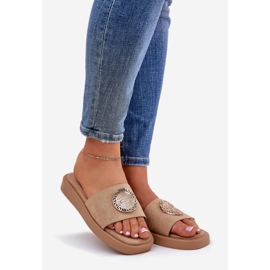 Women's slippers with a golden decoration beige 1