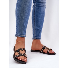 Decorated flat women's black flip flops 2