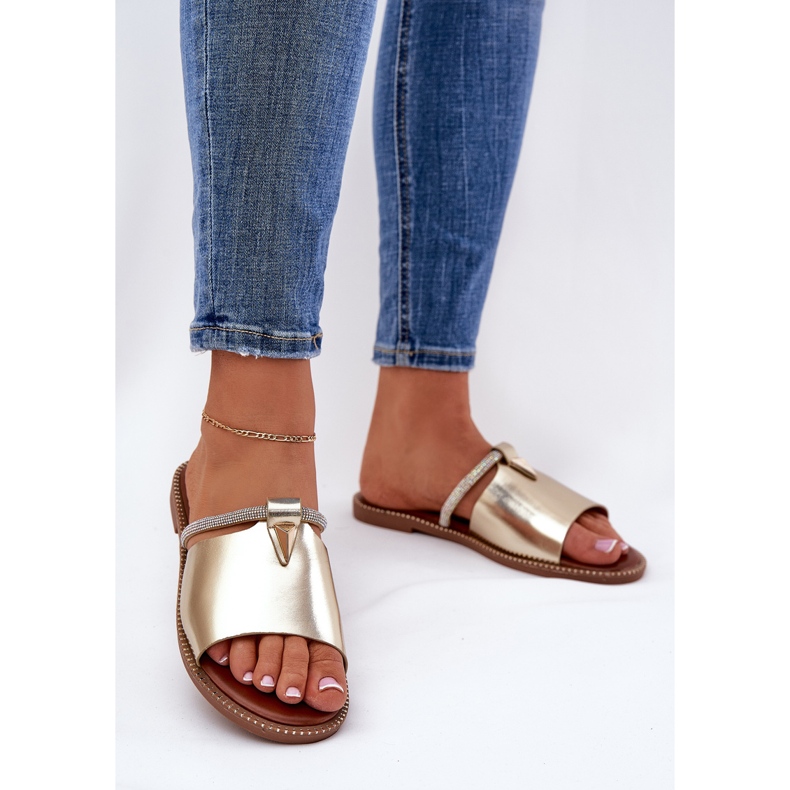 Eco leather flat heels with a decorative gold strap golden 2