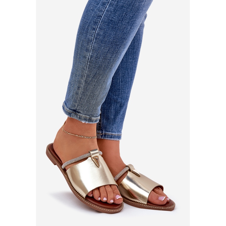 Eco leather flat heels with a decorative gold strap golden 1