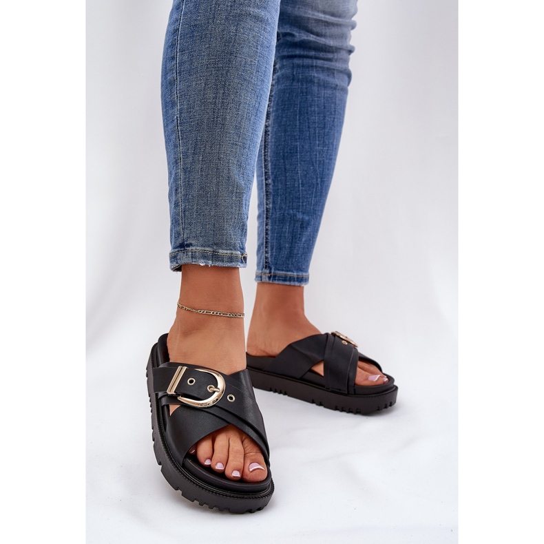 Slippers on the platform with a black buckle 2