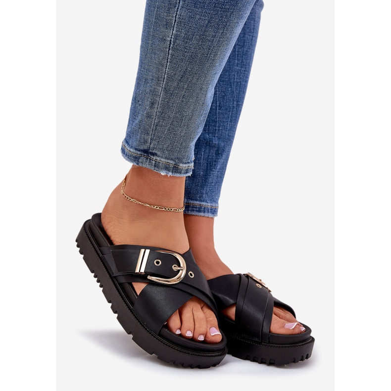 Slippers on the platform with a black buckle 1
