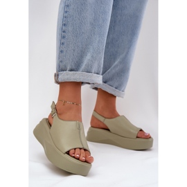 S.Barski Women's leather sandals on the D&amp;A SJ2301-2 Green platform 2