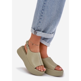 S.Barski Women's leather sandals on the D&amp;A SJ2301-2 Green platform 1