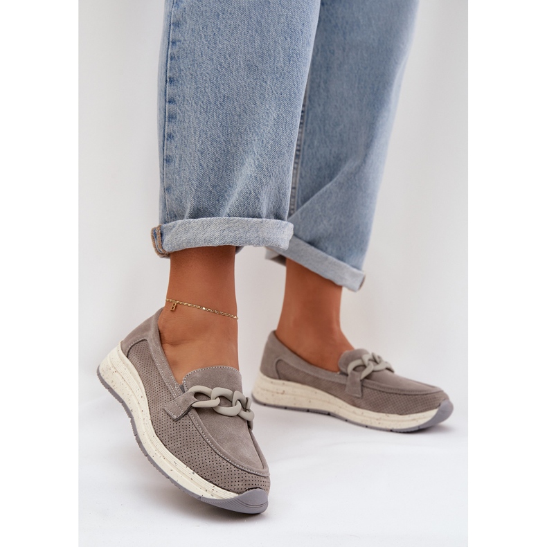 S.Barski Suede loafers on the platform with D&amp;A TW552 gray chain grey 2