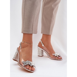 S.Barski Transparent sandals with flowers on the decorated heel d &amp; a mr38-331 silver 2