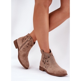 Women's openwork boots with beige zipper s.barski HY42-081 2