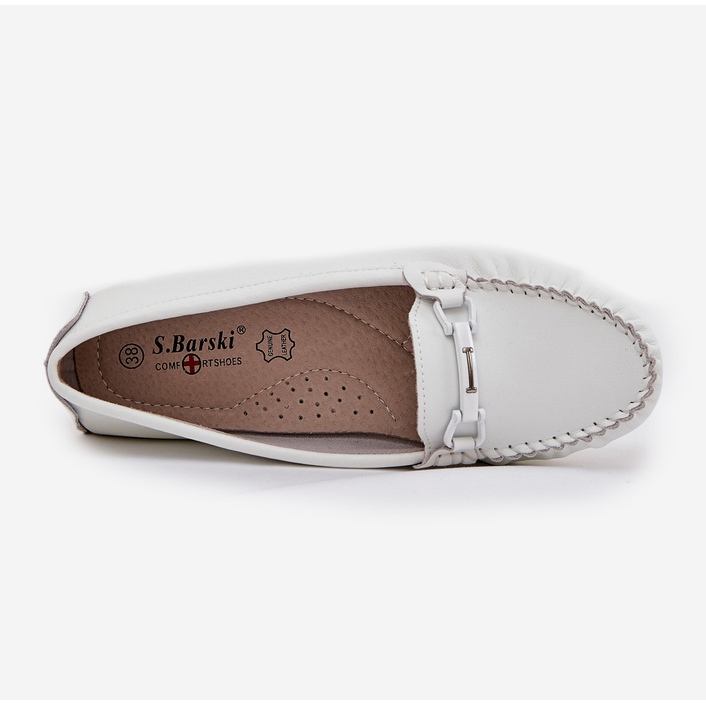 S.Barski Flat leather loafers with an ornament of S. Barski LR51-547 White 2