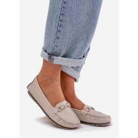 S.Barski Flat leather loafers with an ornament of S. Barski LR51-547 beige 1