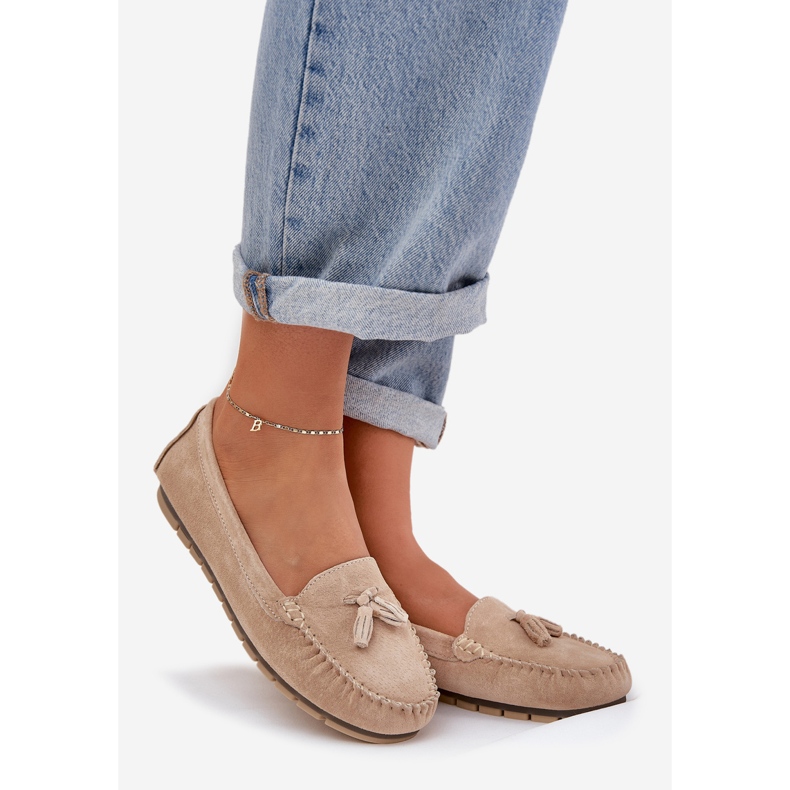 S.Barski Women's flat classic suede moccasins S. Barski LR51-548 beige 1