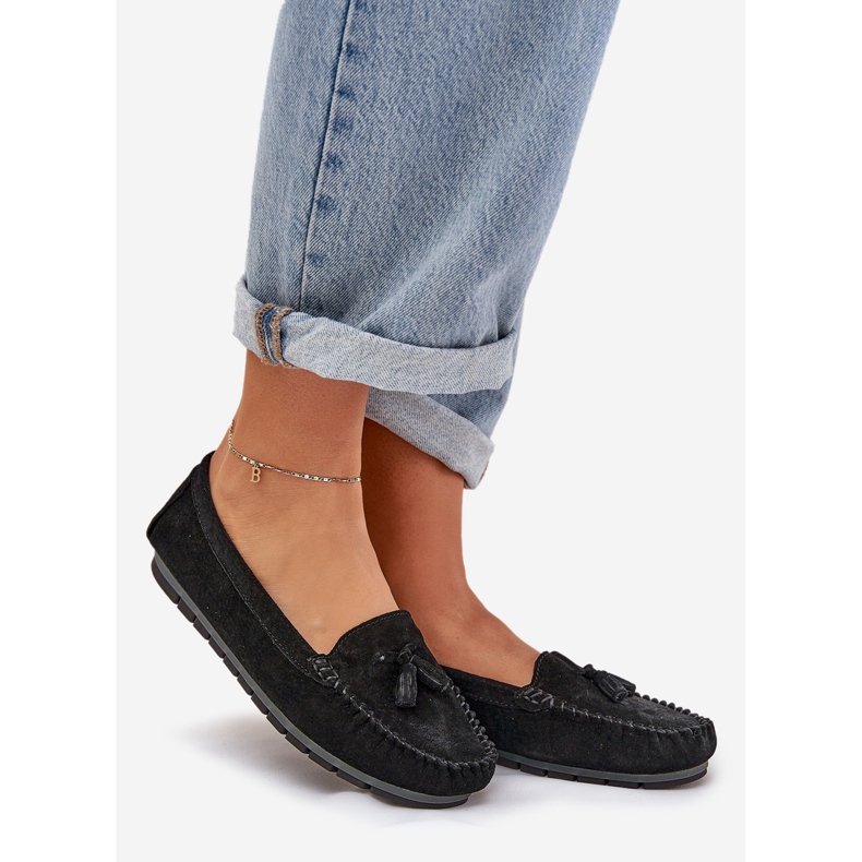 Women's flat classic suede moccasins s.barski LR51-548 black 1 Women's flat classic suede moccasins s.barski LR51-548 black 1
